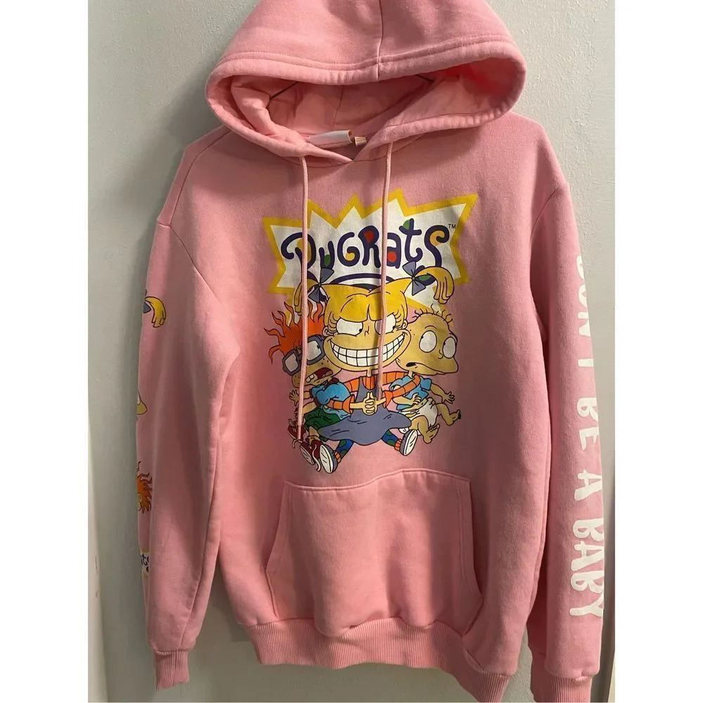 NICKELODEON RUGRATS DONT BE A BABY HOODIE UNISEX MEN WOMEN SIZE SMALL. HAS STAIN - Picture 12 of 13
